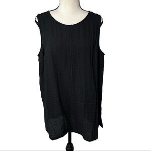 Habitat Black Sleeveless Tunic Top Relaxed Fit Raw Hem Boho Minimalist Lagenlook